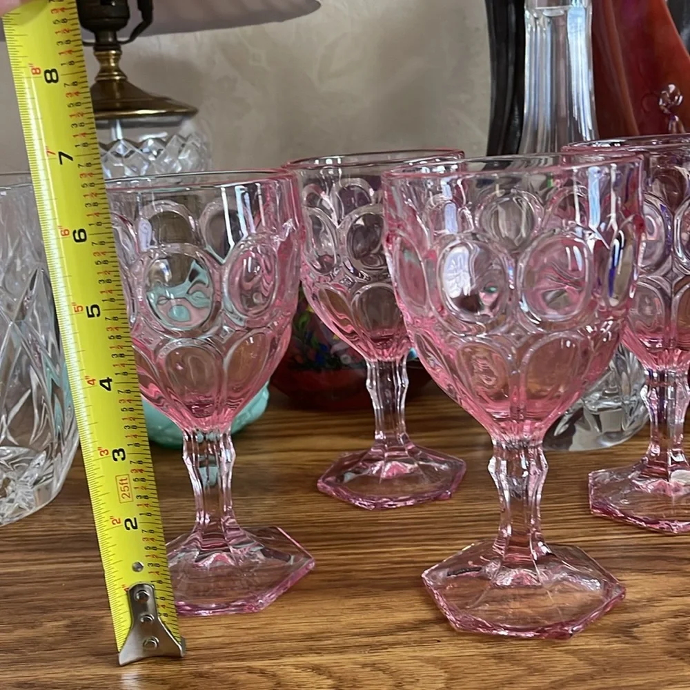 Rare Set of 3 Pink Vintage Fostoria moonstone water goblets